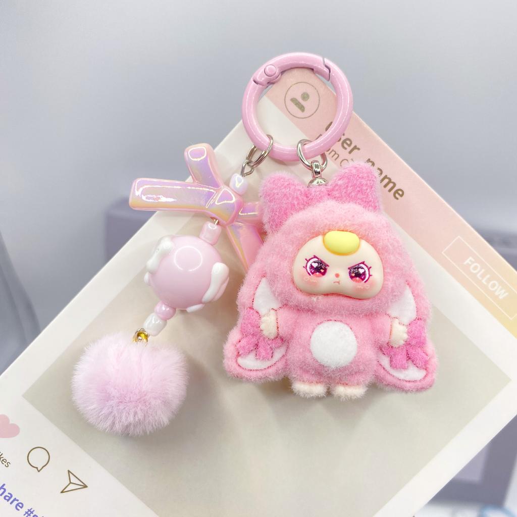Cute Baby Three Doll Keychains Flocking Doll Keyring Backpack Bag Pendants Key Accessories Kids Favors Party Gifts Ornament