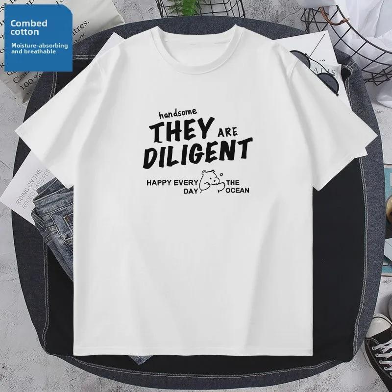 Unisexové trendy letní bavlněné tričko ve stylu Hongkongu: Prodyšný, s krátkým rukávem, hip-hopová móda.