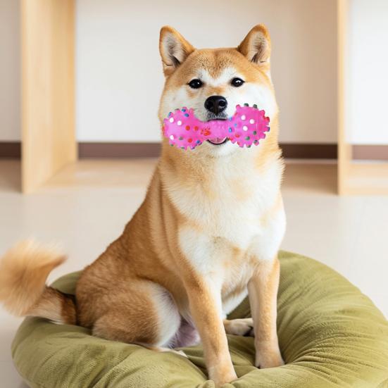 Vinyl Dumbbell Dog Chew Toy Squeaky Bite Resistant Pet Teething Cleaning Interactive Toy Boredom Relief Spiky Dumbbell Shape Puppies Toy