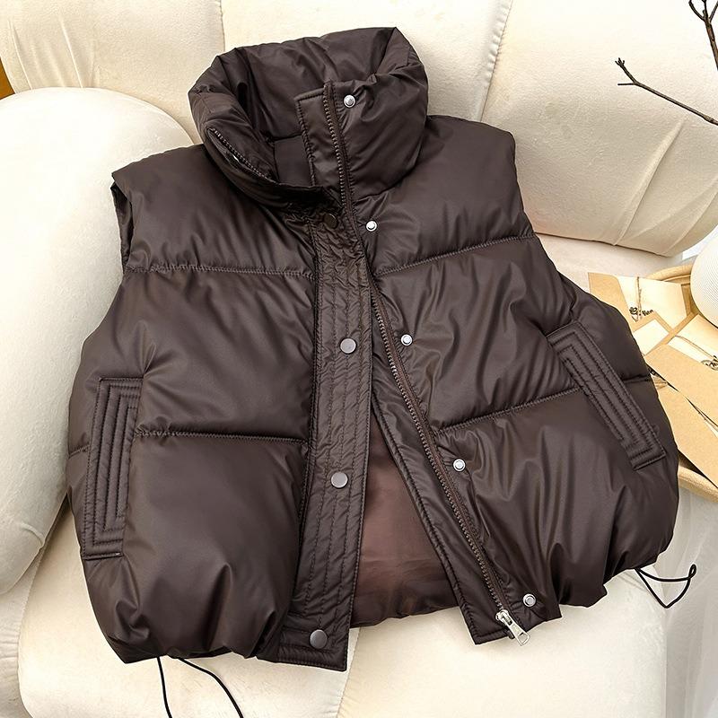 Women S Winter Cotton Vest Stand Collar Loose Short Sleeveless Vest