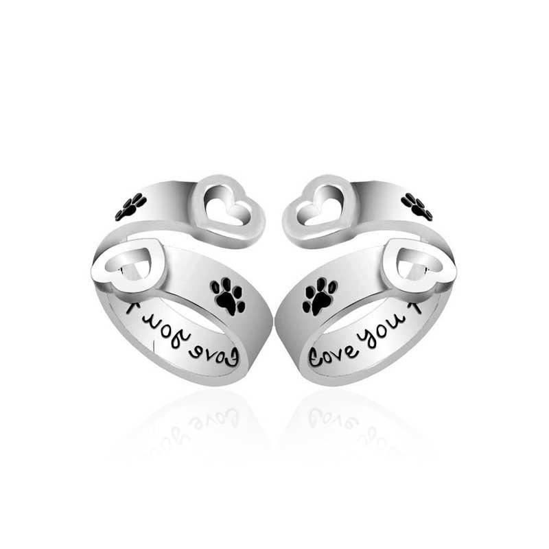 I will love you forever heart-shaped dog paw hollow ring, European and American jewelry