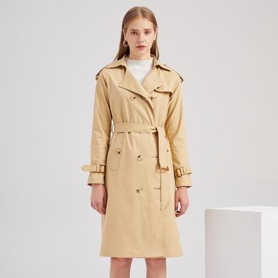 Herbst-Winter-Damen-Windbreaker-Graben aus Baumwolle mit langen Ärmeln und Reverskragen und Knöpfen