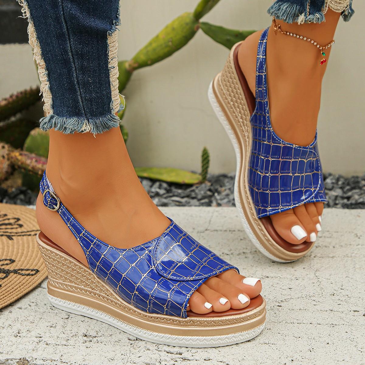 

Round Toe Solid Color Large Size Platform Sandals Waterproof Sandals Fashion Women s Sandals 43 синій