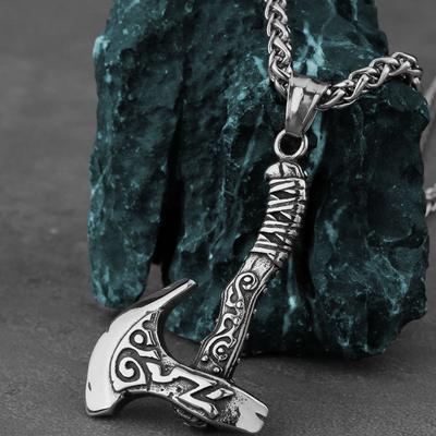 Stainless Steel Viking Axe Pendant Necklace for Men Women Retro Rune Amulet Trendy Jewelry High Quality
