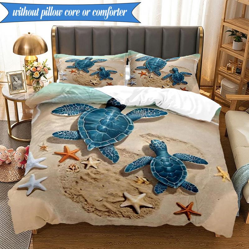3PCS Ocean Love Turtles Bedding Set,Including 1pc Duvet Cover And 2pcs Pillowcases Perfect for Bedroom, Dormitory, Fan Christmas Gift
