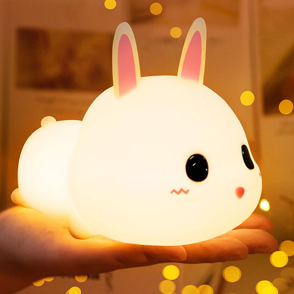 Silicone Night Light for Kids Cute Bunny 16 Colors Remote Control Rechargeable Bedside Lamp for Breastfeeding Sleeping