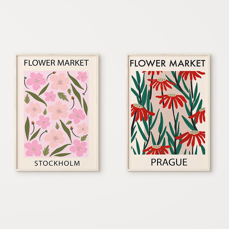 Minimalist Flower Poster Abstract Flower Market Canvas Painting Print Nordic Style Wall Art Picture for Living Room Home Decora
