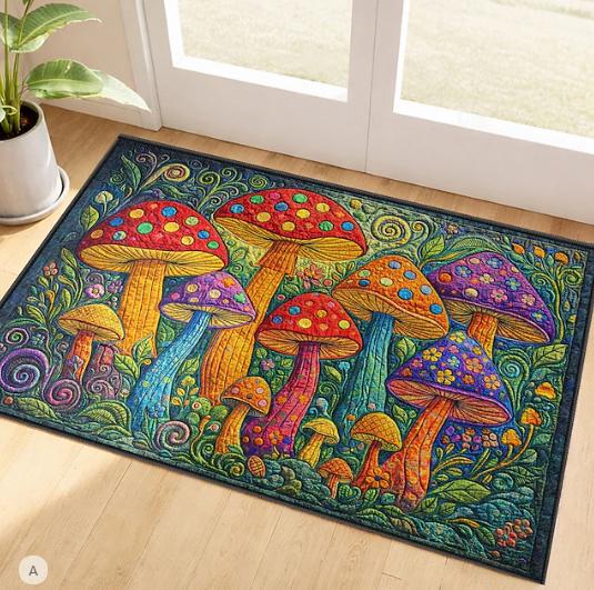 

Faux-Embroidered Mushroom Doormat Magical Vibrant Forest of Colorful Toadstools Welcome Mat for Entryway Carpets 40cm x 60cm