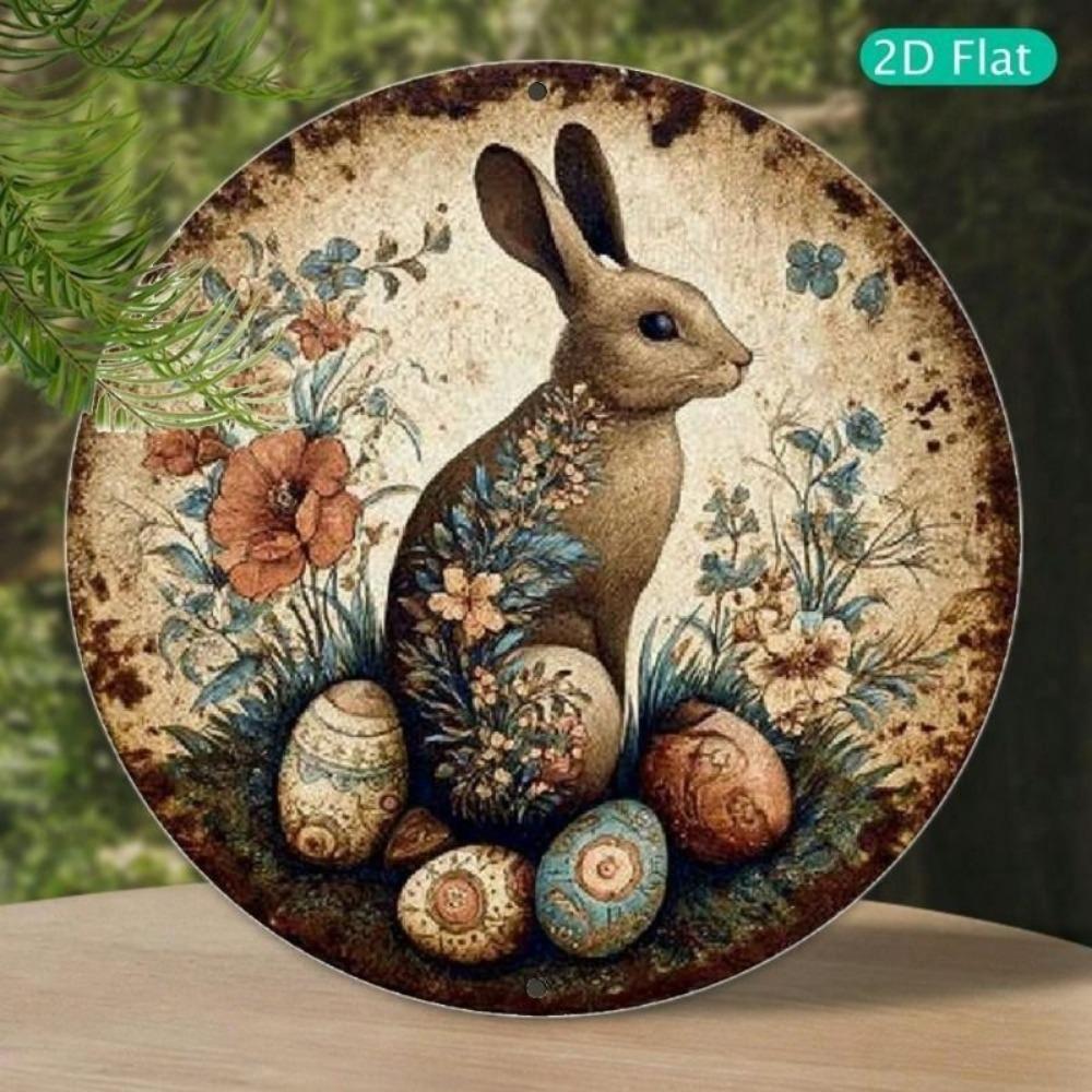 Metal Wall Art Poster Easter Bunny Rabbit Flowers Eggs Kitchen Decor