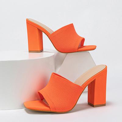 Mode Liyke Orange Gestrickter Stretchstoff Damen Dicke Absätze Hausschuhe Sommer Mode Zehenfrei Gladiatorsandalen Damenschuhe Pumps