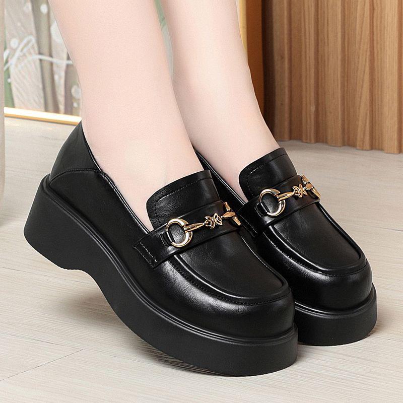 Women's Slip-On Leather Loafers - Fashionable, Versatile, Non-Slip, Comfortable, Soft Sole for Spring and Autumn