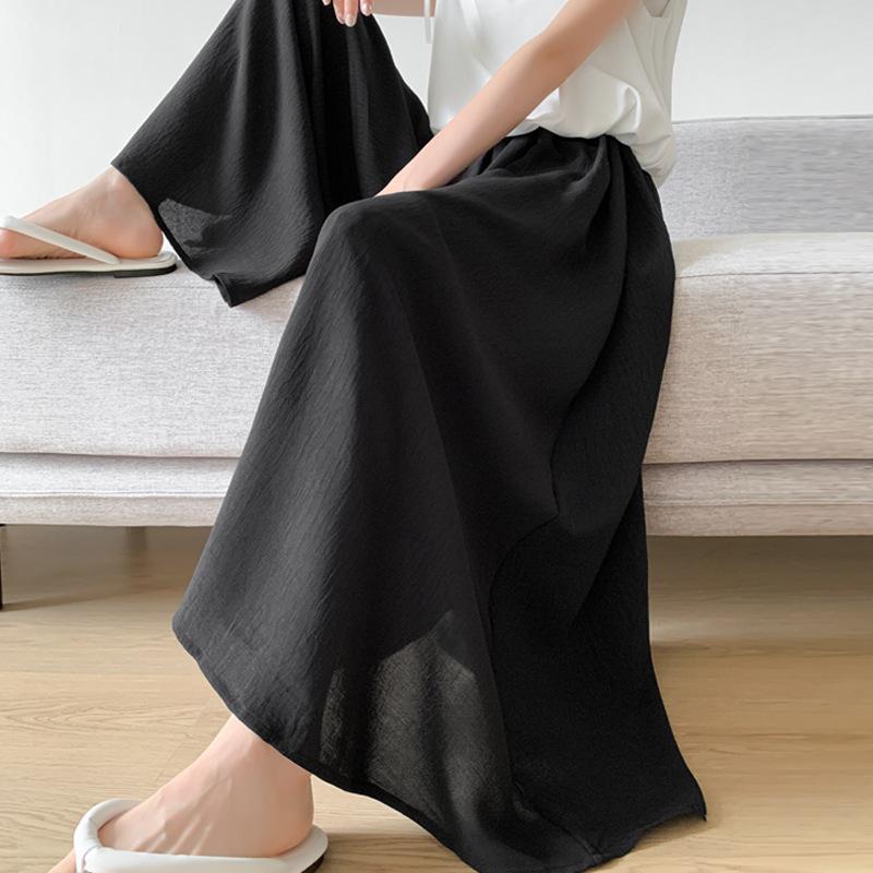 

Spring and Summer New A-shaped Half-body Pleated Skirt High-waisted Casual Wide-leg Pants L чёрный