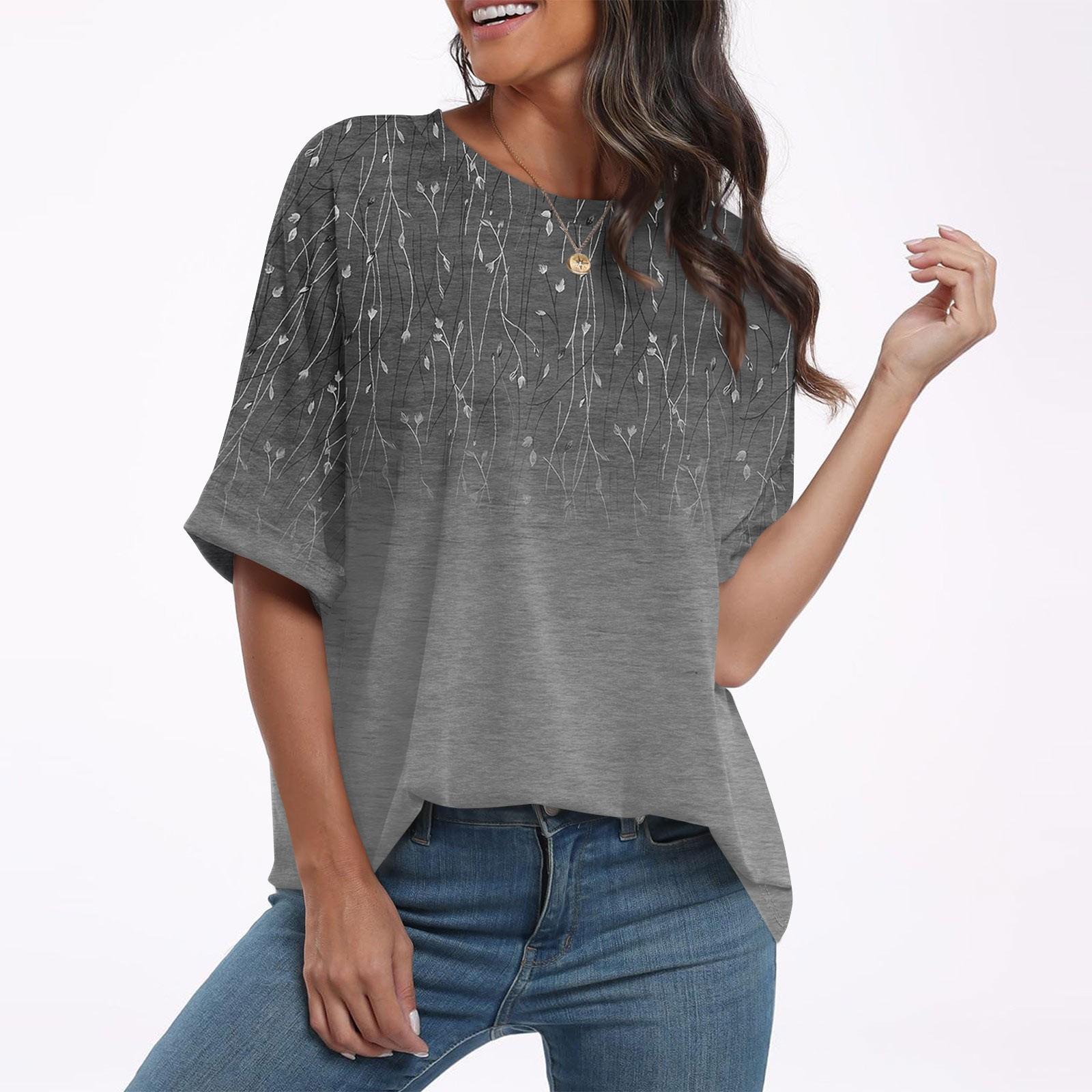 

Женская летняя повседневная футболка большого размера с круглым вырезом и принтом, с заниженными плечами, с рукавом четверть, топ XL