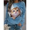 Women's Cute Cat Pattern Printed Women's Casual Long Sleeve Round Neck
