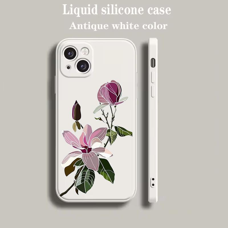 Luxury Color Phone Case For iPhone 15 14 13 12 mini 11 Pro Max XS X XR SE 7 8 Plus soft Silicone Beige Cover Flower