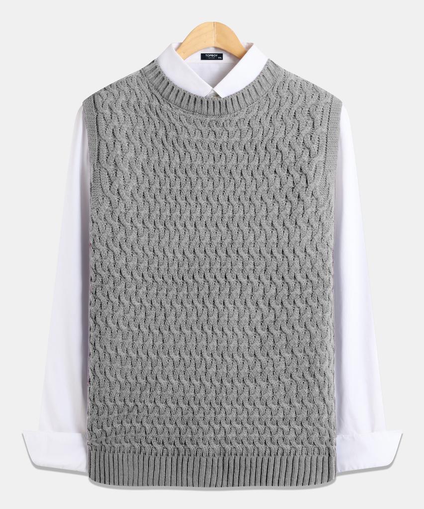 Topboy Regular Fit Barbed Wire Round Knit Vest Gray