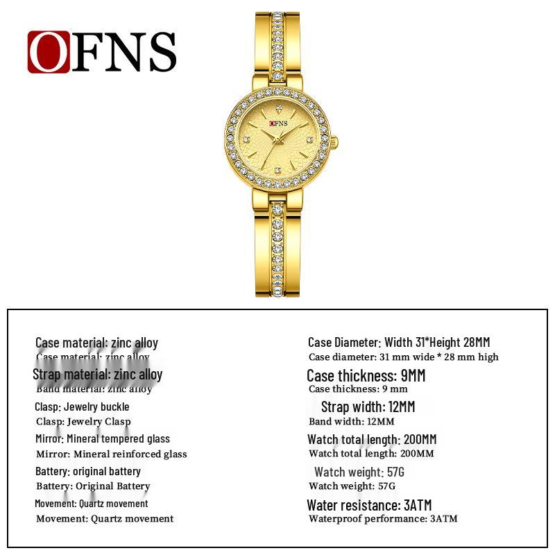 OFNS Douyin Women's Fashion Quartz Watch with Diamond Inlaid Mother-of-Pearl Dial and European-American Bracelet