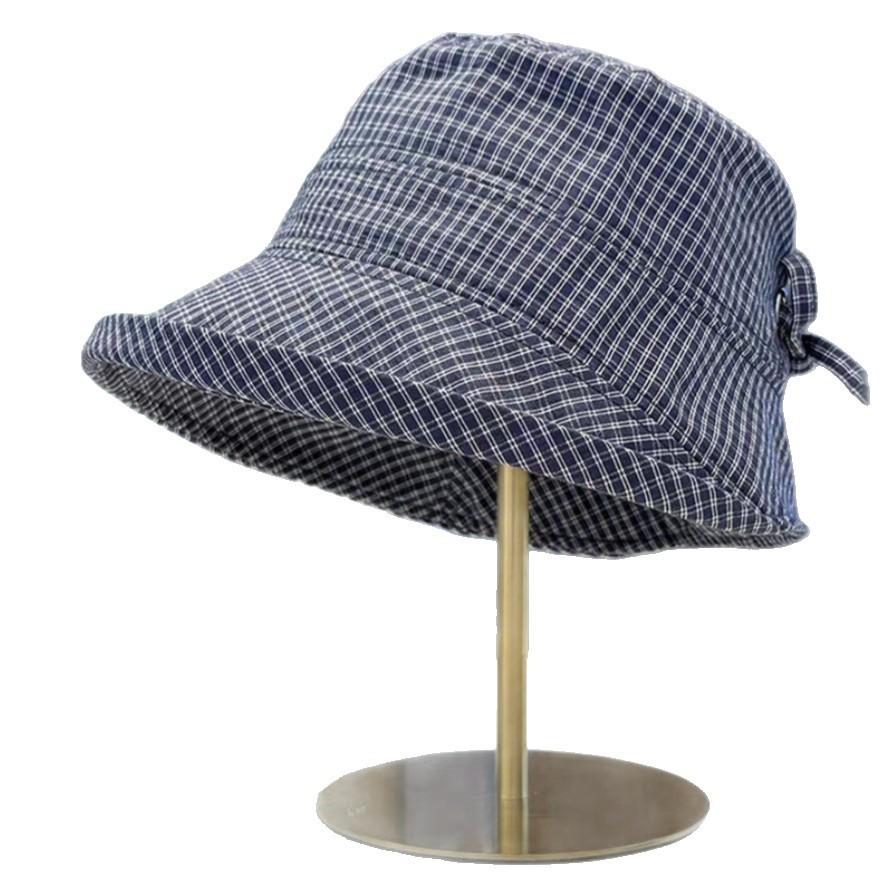 Small fresh plaid bucket hat new curling edge versatile sunscreen hat fashionable big eaves show face small sunshade basin hat