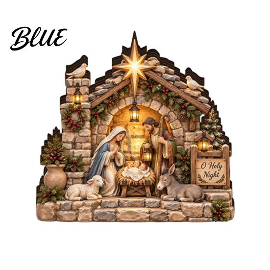 Rustic Farmhouse Christmas Decor Nativity Scene Table Decoration with LED Light 2D Flat Wooden Tabletop Sign Decorations Light Up Tiered Tray