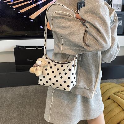 Niche Design Polka Dot Canvas Bag Women's 2025 New Summer Shoulder Bag Popular Super Fire Leisure Bucket Bag