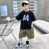 Boys' Summer Casual Printed Set, Consisting of A Short Sleeved T-shirt and Shorts, and A Sports Two-piece Set