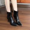 2026 New Pointy Toe Thin High Heels Boots for Woman  Stiletto Crocodile Emboss Leather Winter Shoes Women Plus Size Short Boots