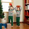 European/American Christmas Family Matching Pajamas Set - Holiday Plaid & Letter Print Long Sleeve Homewear