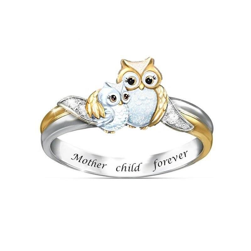 2021 I Will Always Be with You Exquisite Creative Fashion Lovely Owl Ring Double Layer Owl Mother and Child Ring Women