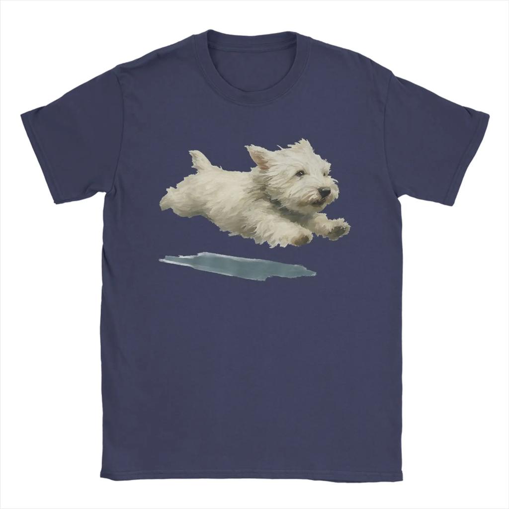 Unisex T-Shirt Lustiger Laufender Hund Kunstdruck Niedlicher Westie Hund Spaß Baumwolle T-Shirt Kurzarm T-Shirts Rundhals Kleidung Einzigartig