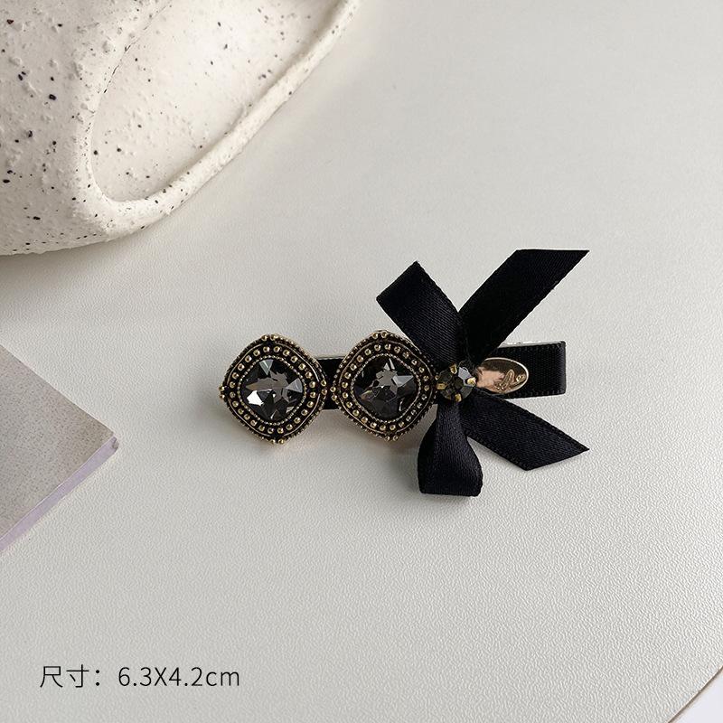 New France Black Bow Pearl Hair Accessories Hair Clips Pins Elegant Daily Bowknot Imitation Pearl Headwear Barrettes Spring Clip