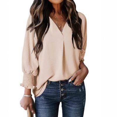 New Autumn and Winter Women's V-neck Casual Long-sleeved Loose Shirt Top Blouse T-shirt