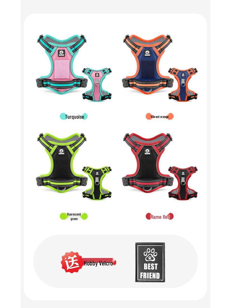 Large Dog Vest-Style Harness with Velcro & Shock-Resistant Leash