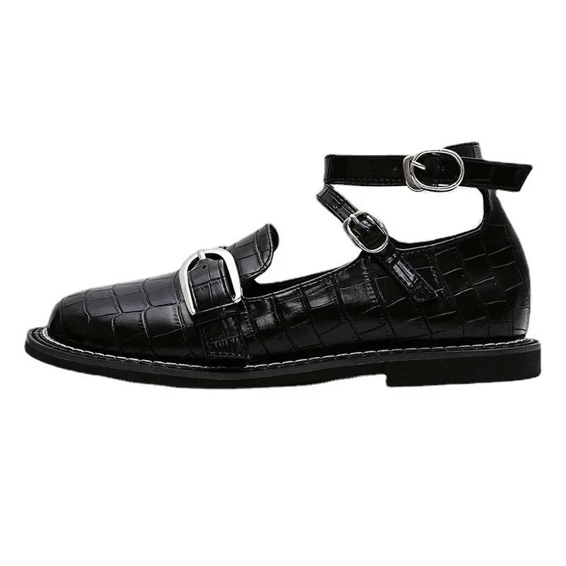Fashion Flat Women's Shoes Four Seasonal Women Small Leather Shoes Retro One Line Buckle Strap Lolita Pumps Womens Loafers Flats Zapatos