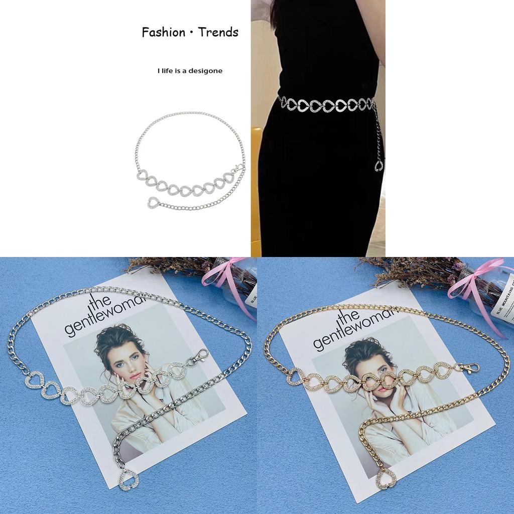 Water Diamond Ladies Waist Chain With Heart Metal Link Belt For Summer Fashion Accessory
