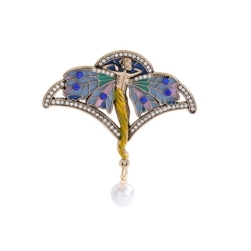 

Blue Enamel Butterfly Brooch Pearls Rhinestones Accent Classical Corsage Pin Women Badge Jewelry Gift 1