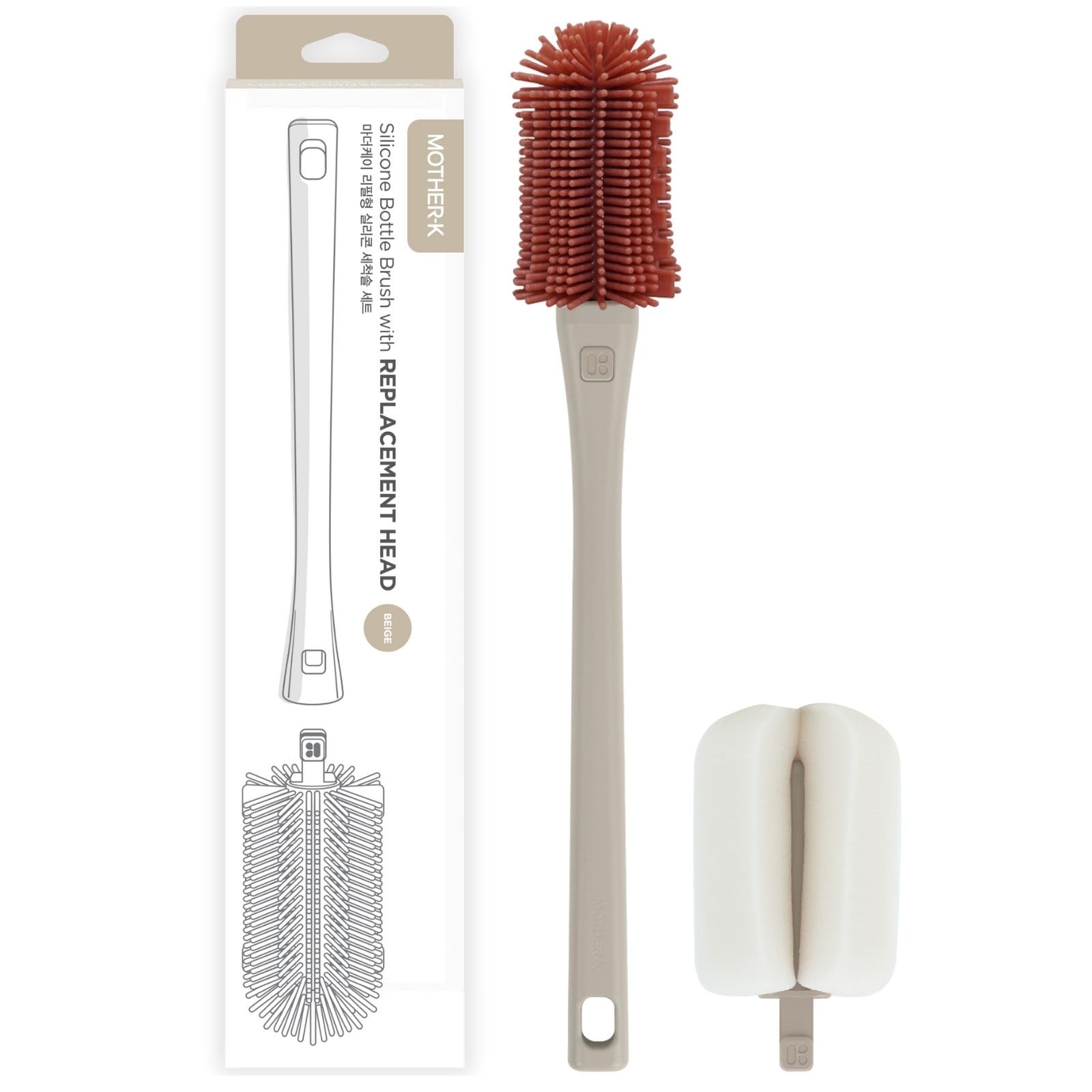 

Baby Bottle Silicone Bottle Brush Set Brush 1 Silicone 1 Sponge Approximately 29 x Beige 111483 [Authentic] MOTHER-K Brush, Sponge, (1 Head, Head, бежевый