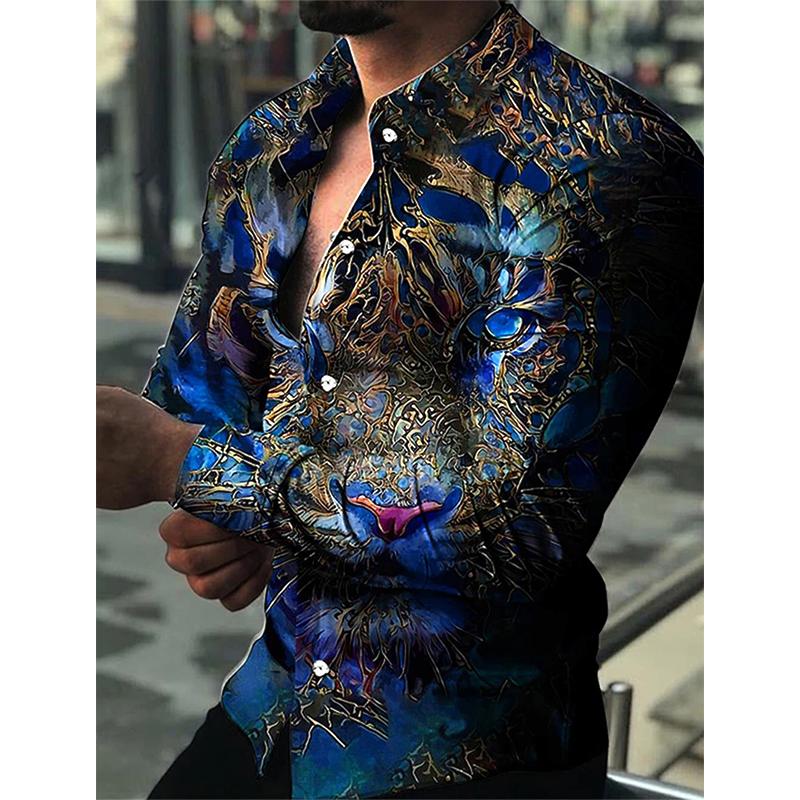 3D Print Animal Tiger Graphic Shirts Casual Long Sleeve Oversized Button Down Shirts For Men Fashion Designer Comfortable Blouse