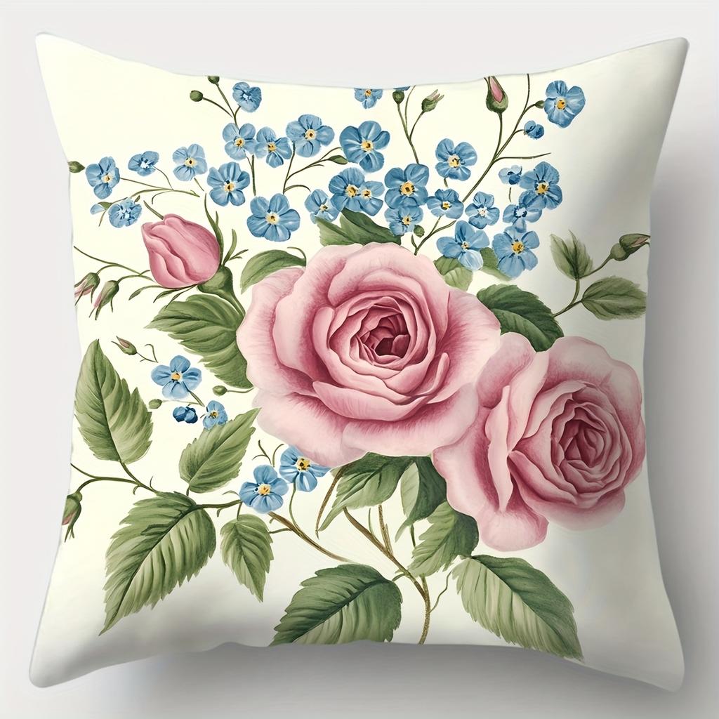 4pcs Blue hydrangea design digital printing pillow cover Short plush Suitable living rooms bedrooms sofas throw cushion cover