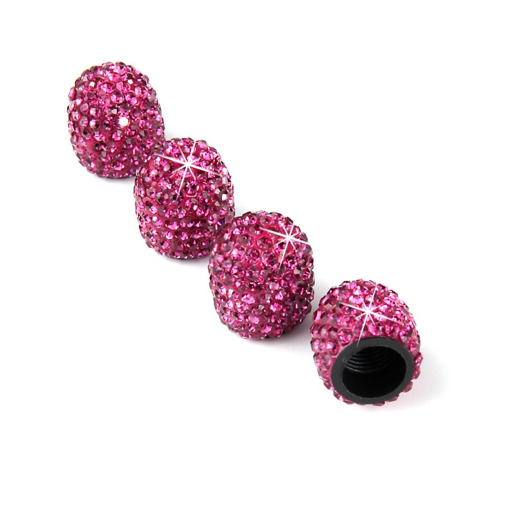 4 Pcs Wheel Valve Caps Tyre Rim Covers Dustproof Waterproof for Car Automobiles Motorcycles Bike Rhinestone Diamond-Studded Gift