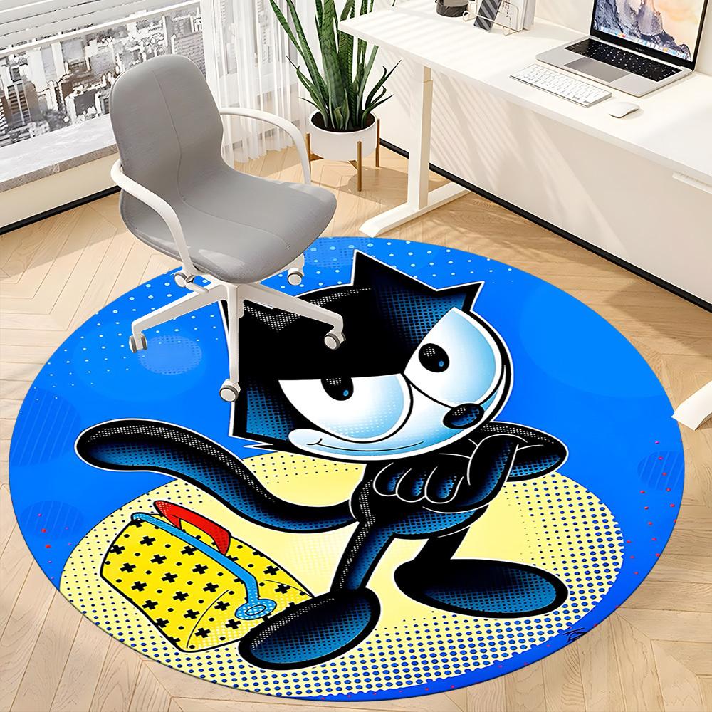 1pc Felix Cat Office Round Area Rug, Bedroom Living Room Home Decor, Room Deco, Offic a1016177