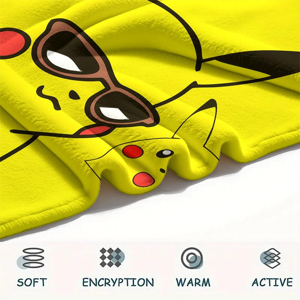Happy Pikachu  Print Flannel Blanket, High quality Comfortable for All Seasons, Home Decor, Warmth and Comfort
