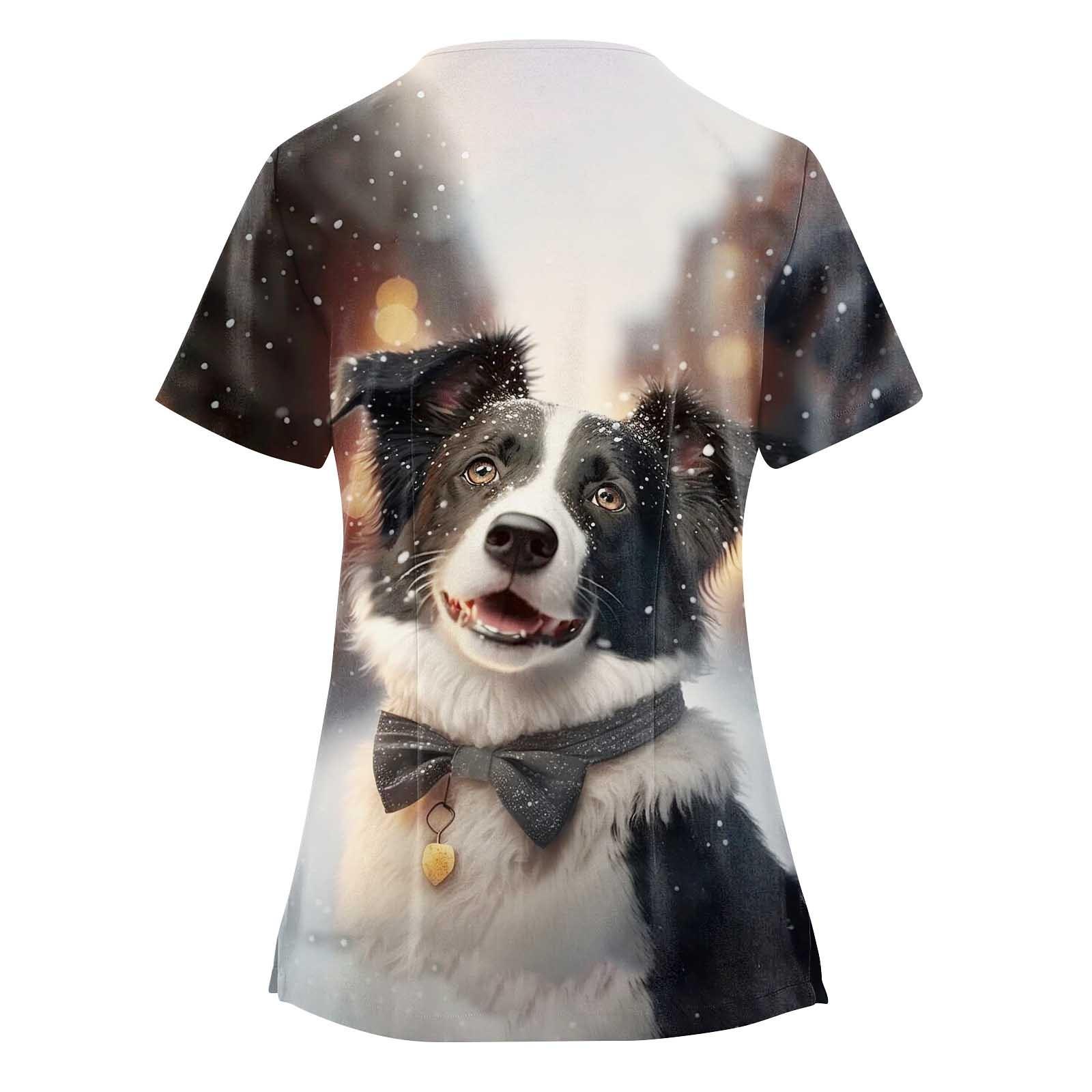 Женский топ с карманами и карманами с пасхальным принтом и v-образным вырезом с короткими — фото 4