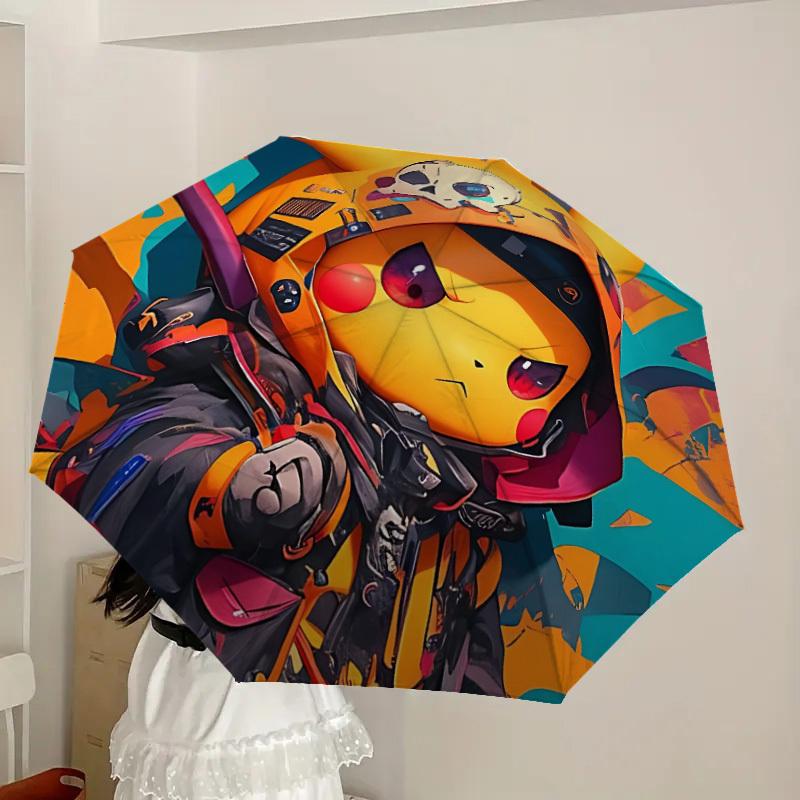 1pc Pikachu Helmet Automatic Folding Umbrella - Compact 8-Rib Design, Durable Plastic & Iron, Lightweight for Outdoor Daily Use, a0929194