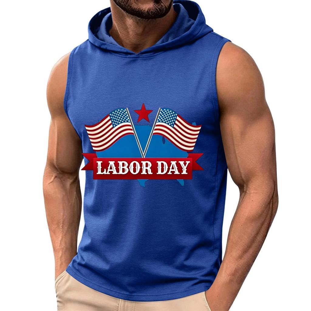 Men's Sleeveless Hoodie Casual Tank Top Muscle Shirt Lightweight Summer Workout Fitness Gym Apparel with Graphic Print