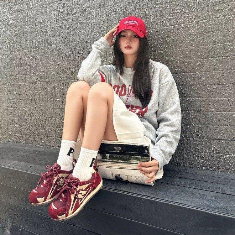 Leather Platform Mesh Forrest Gump Shoes Women's 2025 Autumn New Retro Red Forrest Gump Shoes Round Head Casual Sports Shoes