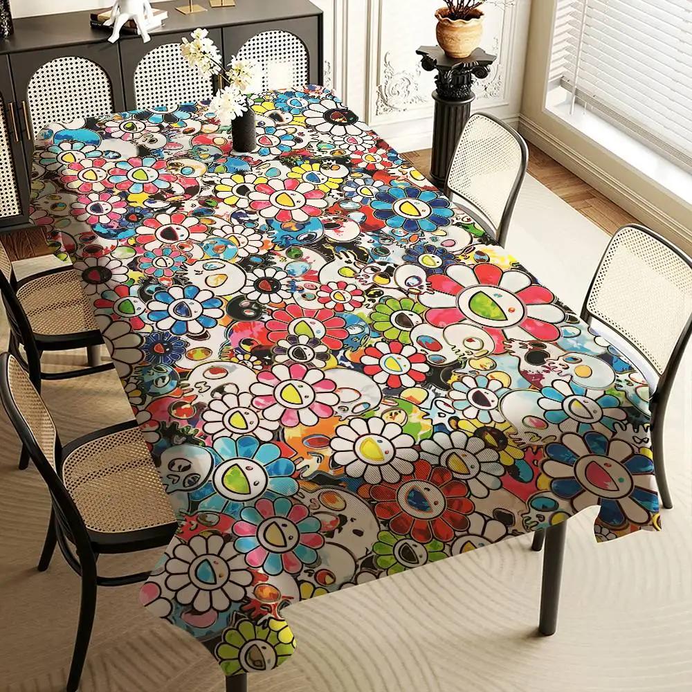 Blumen T-Takashi Kunst M-Murakami Rechteckige Tischdecken Waschbar Party Küche Esszimmer Wohnzimmer Geburtstagsdekoration Tisch