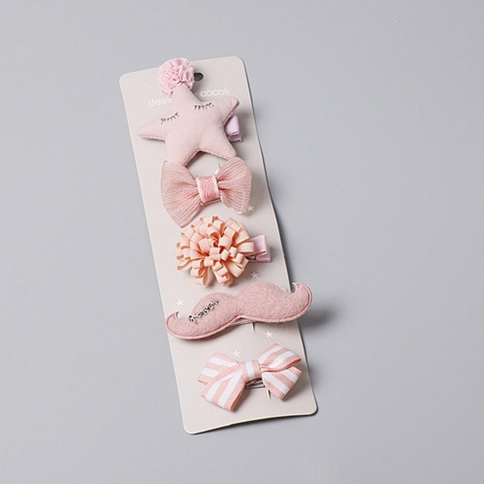Set of 5 Pcs Girls' Fabric Heart Star Hair Clips Set Flower Hairpin Bow Children's Hair Accessories