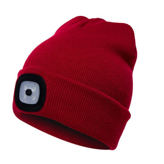 

Unisex Winter LED Light Luminous Warm Knitted Hat Outdoor Camping Head Lamp Cap красный