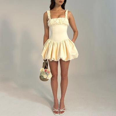 Sexy Temperament Square Neckholder Spleißen Rückenfreie Kurze Kleider