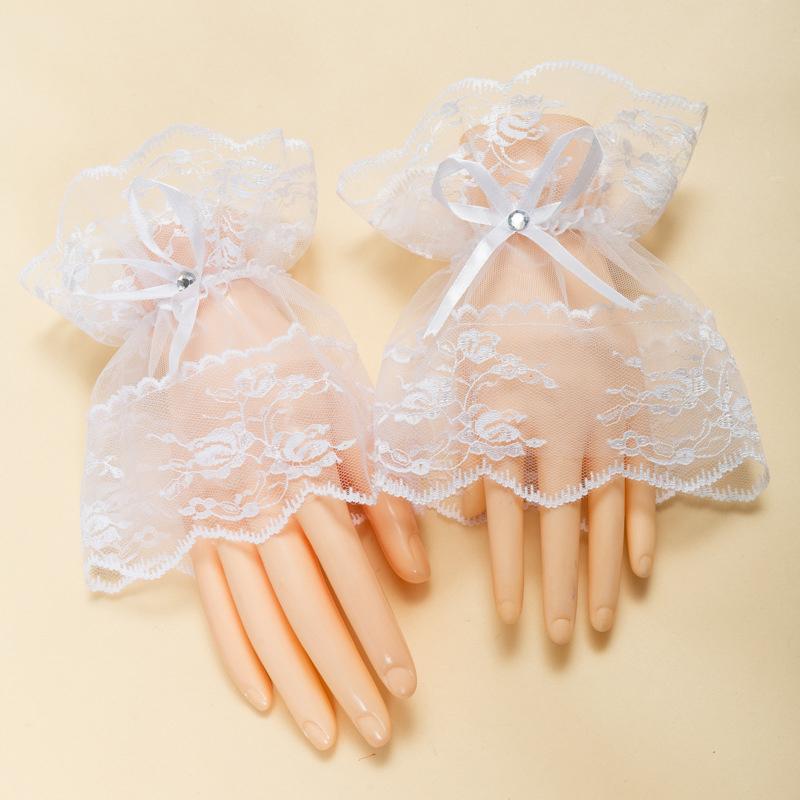 1 par Kvinners Korte Blonde Håndermer Retro Hullete Armermer Rynkete Blomstrete Håndleddsmansjetter Damer Elegante Lolita Hansker